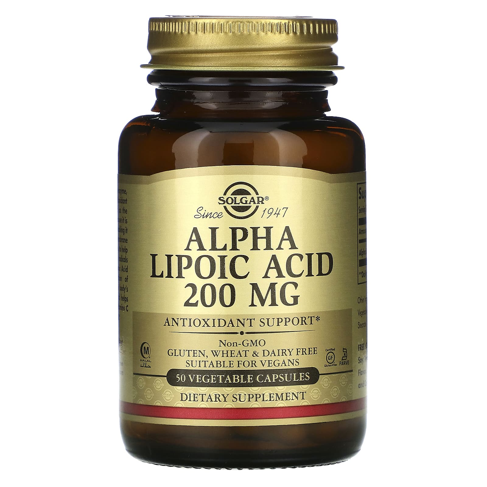 Solgar, Alpha Lipoic Acid, 200 mg, 50 Softgels UPC 033984000582 | HiLife Vitamins